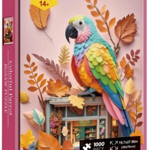 Jigsaw Puzzle 1000 Pieces Colorful Parrot, Pink Background Autumn Leaves, 19.7x27.6 Inches for Adults & Teens 14+ Family Game (Colorful Parrot)